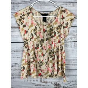 Calvin Klein Babydoll Y2K Top Small Short Sleeves Floral Multicolor Cream 2000s